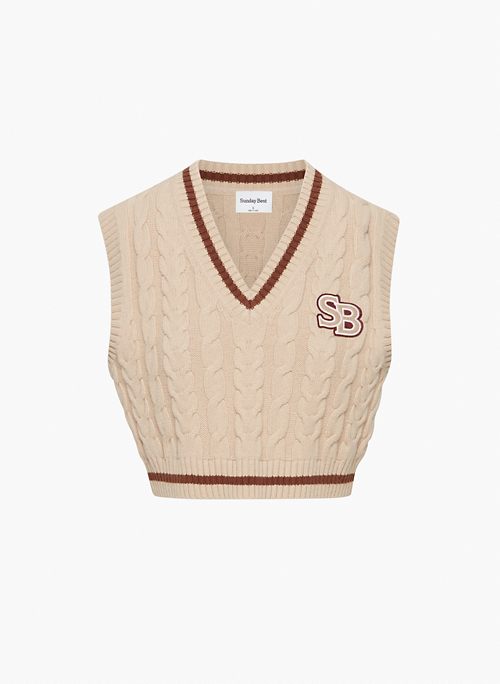 WINSTON CROPPED SWEATER VEST - Merino wool V-neck sweater vest