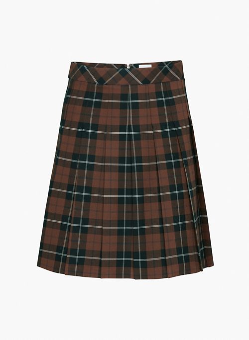 OLIVE KNEE PLEATED SKIRT - High-rise knee-length pleated skirt