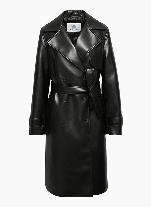 NEW TABLOID TRENCH COAT - Double-breasted long Vegan Leather trench coat