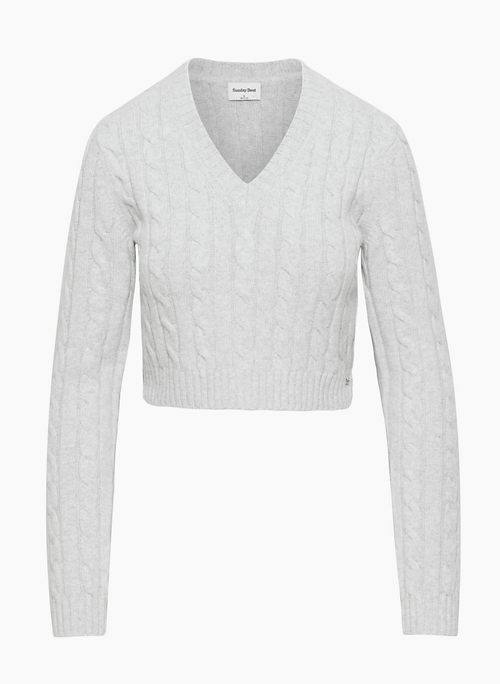 MOSS SWEATER - Merino wool cable-knit V-neck sweater