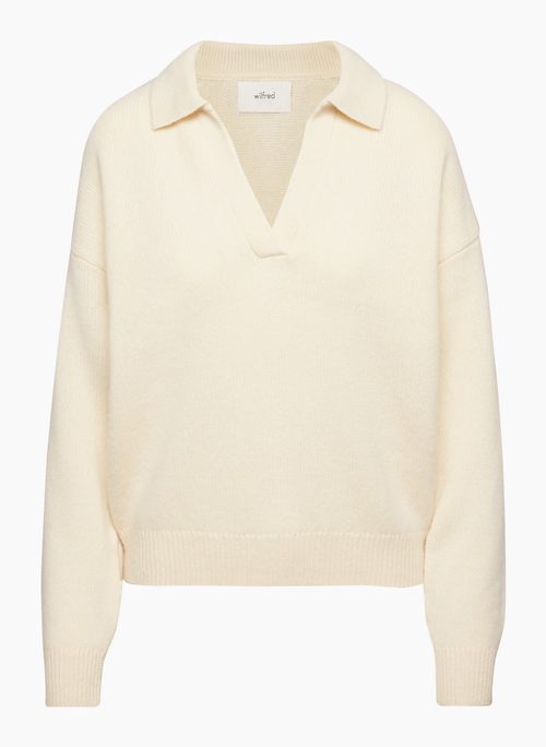LUXE CASHMERE CLARA SWEATER - Relaxed cashmere polo sweater