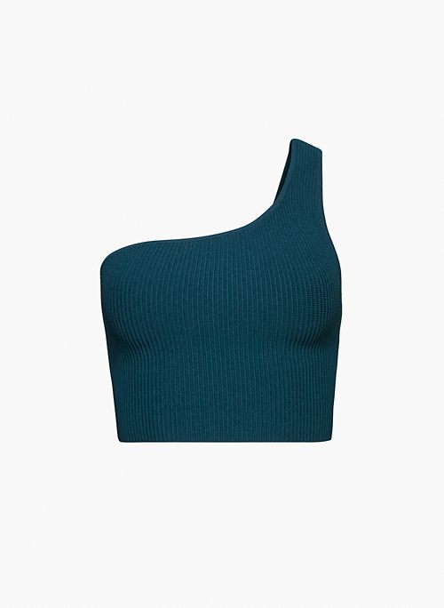 SCULPT KNIT ONE-SHOULDER CROPPED TANK - Tight-fit, cropped one-shoulder top