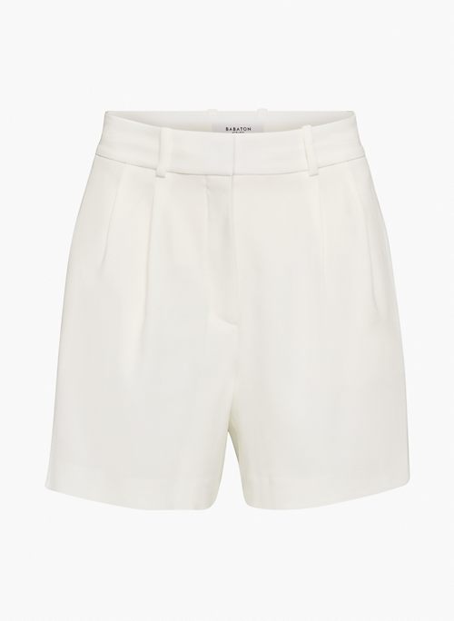PLEATED MID-THIGH SHORT - High-waisted pleated crepe shorts