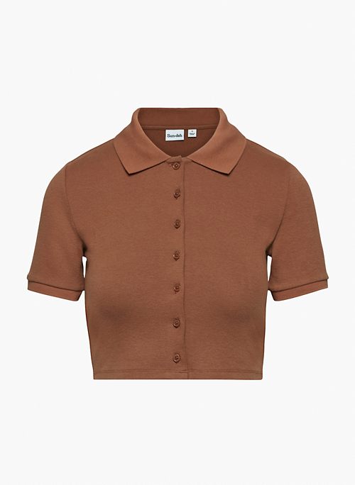 AUDIO TOP - Cropped, ribbed polo tee