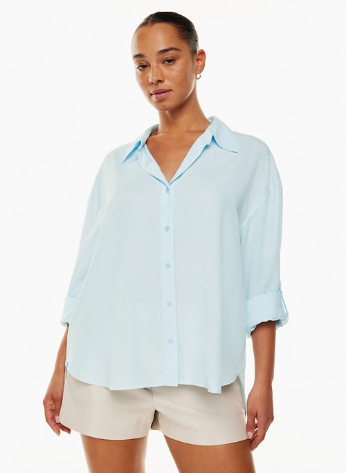 Women Light Blue Oversize Cotton Twill Shirt