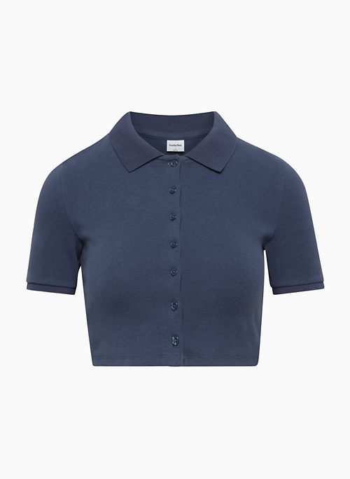 AUDIO TOP - Cropped, ribbed polo tee