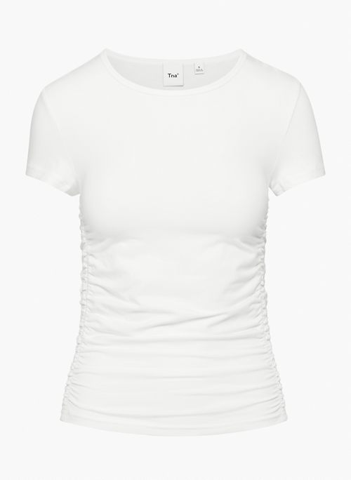 CHILL MALIBU T-SHIRT - Stretch cotton jersey ruched crewneck t-shirt