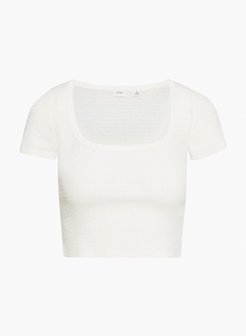 YACHT T-SHIRT - Seersucker square-neck t-shirt
