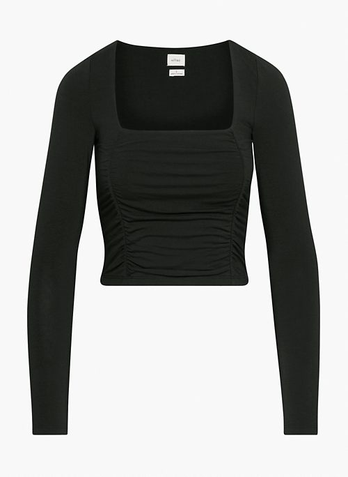 LYDIA TOP - Ruched square-neck longsleeve