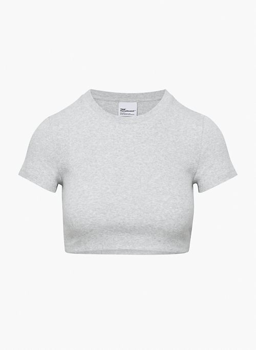 HOMESTRETCH™ CREW CROPPED T-SHIRT - Stretchy ribbed cotton crewneck t-shirt