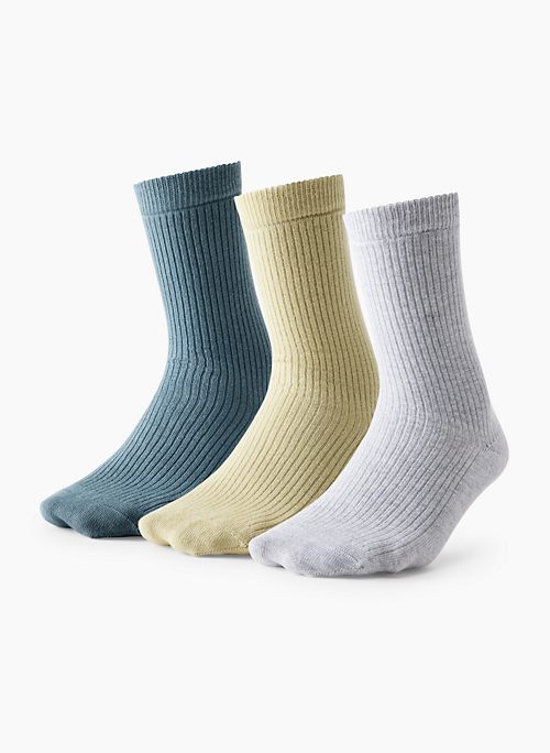 ONLY RIB CREW SOCK 3-PACK - Ribbed organic cotton everyday crew socks, 3-pack