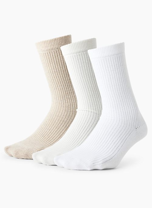 ONLY RIB CREW SOCK 3-PACK - Ribbed organic cotton everyday crew socks, 3-pack