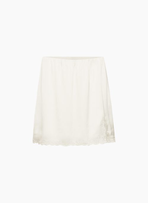 LOULA SATIN SKIRT - Mid-rise satin slip skirt with embroidery detailing