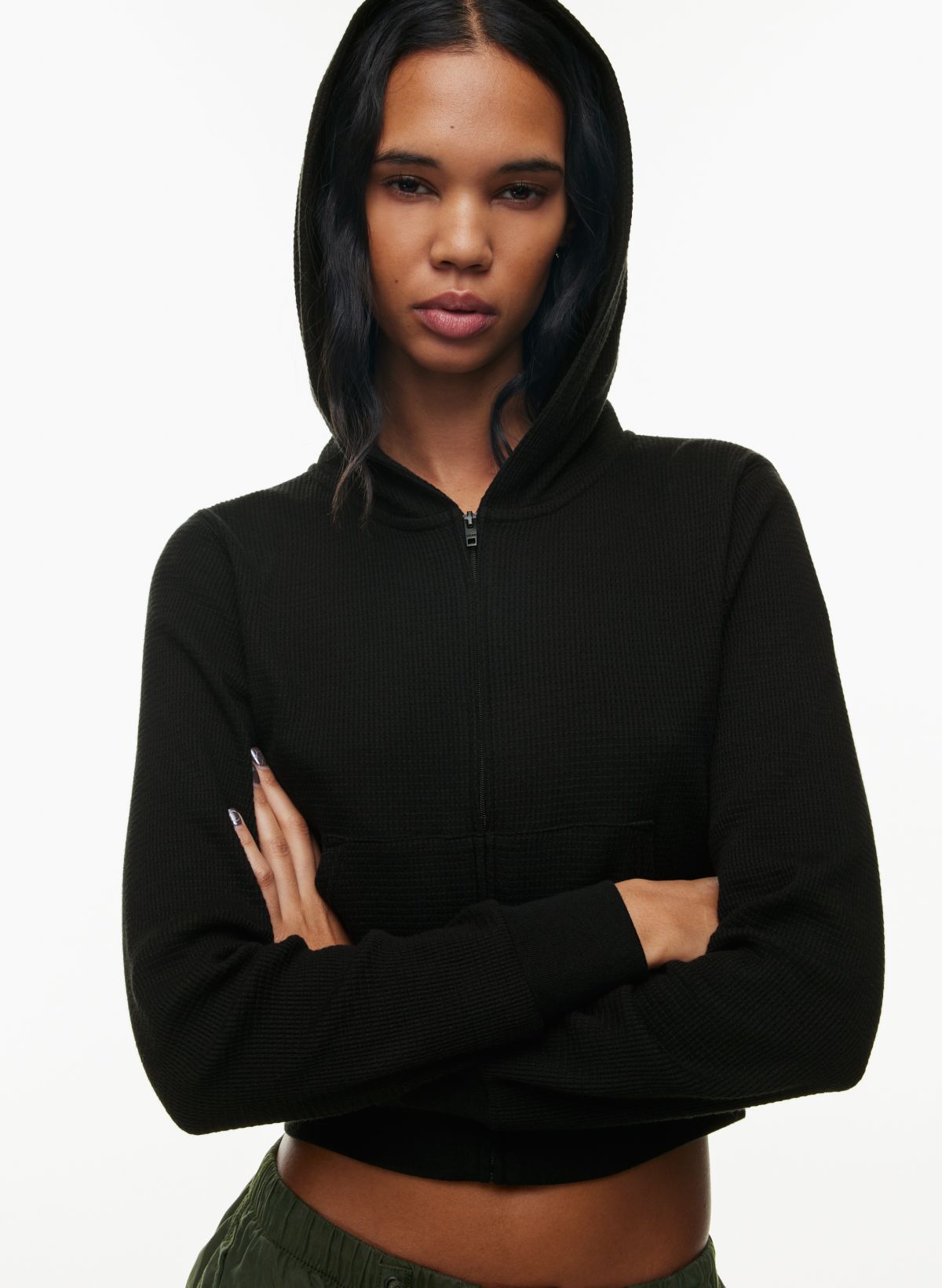 Tna Women's Waffle Zip Hoodie Sweatshirt in Black Size XL