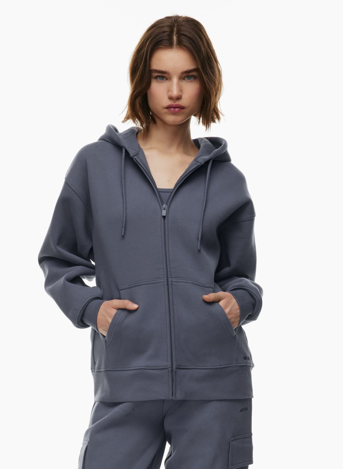 Sweatfleece Women's Cozy Fleece Boyfriend Zip Hoodie Sweatshirt in Admiral Size XS