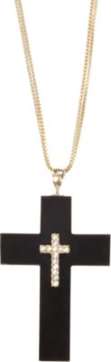 Renee Lewis Onyx & Pearl Cross Pendant Necklace