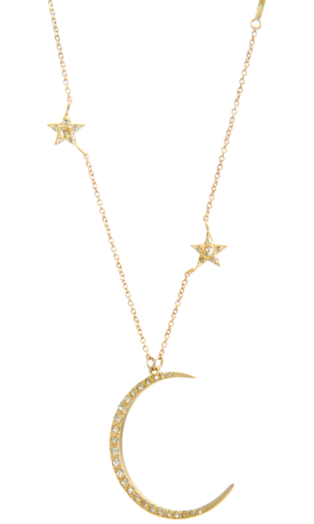 Me&Ro Diamond Crescent Moon & Triple Star Necklace