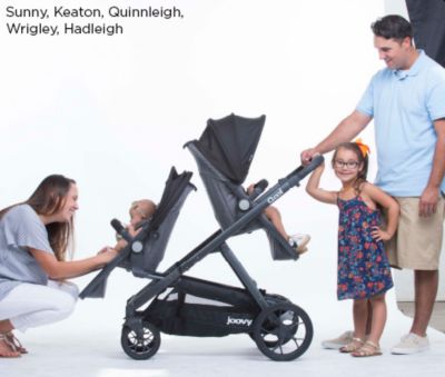 Image of models Sunny, Keaton, Quinnaleigh, Wrigley, Hadleight with double stroller
