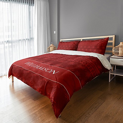 Holiday Snowflakes Duvet Cover in Red - Bed Bath & Beyond