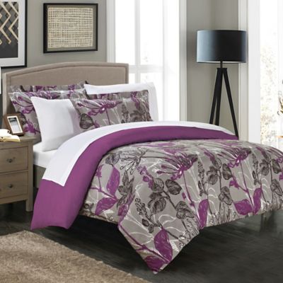 Chic Home Protea Duvet Cover Set in Purple/Grey