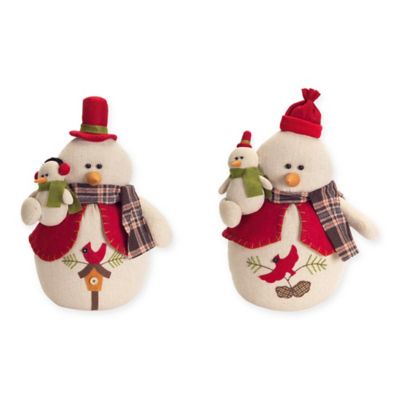 Snowman with Cardinals Christmas Figurine in Red and Cream (Set of Two ...