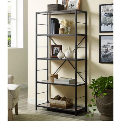 Walker Edison 60-Inch X-Frame Metal/Wood Media Bookcase in ...