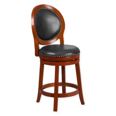 Buy Comfortable Counter Stools from Bed Bath & Beyond - Flash Furniture Oval-Back Swivel Counter Stool in Cherry Walnut /Black