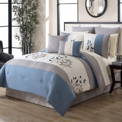 Kiori 12-Piece Comforter Set in Blue/Grey - Bed Bath & Beyond