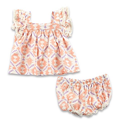 Jessica Simpson 2-Piece Fringe Trim Print Dress and Diaper Cover Set in