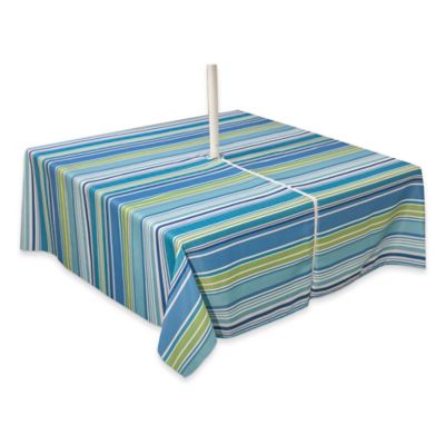 Buy 70-Inch Square Tablecloth from Bed Bath & Beyond - Capri Stripe 70-Inch Square Tablecloth with Umbrella Hole in Aqua