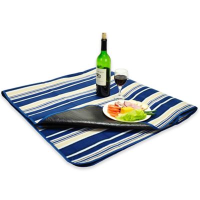 Picnic at Ascot Waterproof Outdoor Picnic Blanket in Blue Stripe - Bed