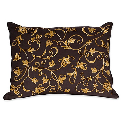 Kenya Floral Scroll Embroidery Oblong Throw Pillow in Brown - Bed Bath & Beyond