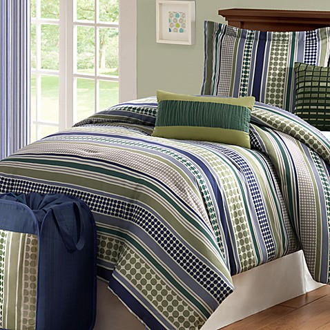 Stipple Stripe Green Comforter Set - Bed Bath & Beyond