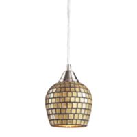 Mosaic Glass Pendant Light elk lighting fusion 1 light pendant in satin nickel and gold mosaic glass