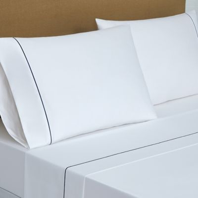 Set de sábanas king de algodón Everhome™ de 800 hilos color blanco/azul