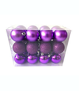 Esferas de plástico H for Happy™ color morado metálico, 24 piezas