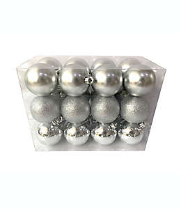 Esferas de plástico H for Happy™ color plata, 24 piezas