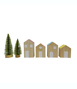 Villa navideña decorativa de madera H for Happy™ multicolor, 6 piezas