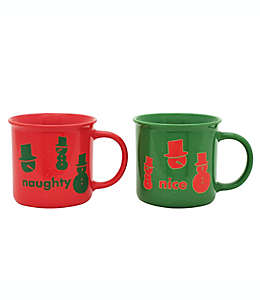 Tazas de cerámica H for Happy™ con diseño navideño “Naughty” y “Nice” color rojo/verde, 2 piezas