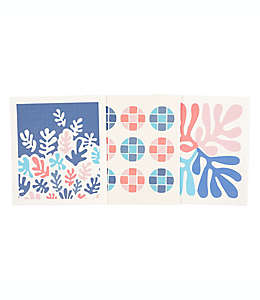Trapos de cocina de algodón Simply Essential™ con diseño de hojas color azul/rosa, 3 piezas