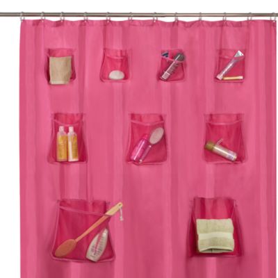 Mesh Pocket 70" W x 72" L Fabric Shower Curtain with Set of 12 Hooks