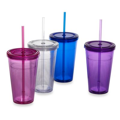 16 oz. Reusable Double Wall Beverage Cup w/Straw and Lid by WaterU® 2Go ...