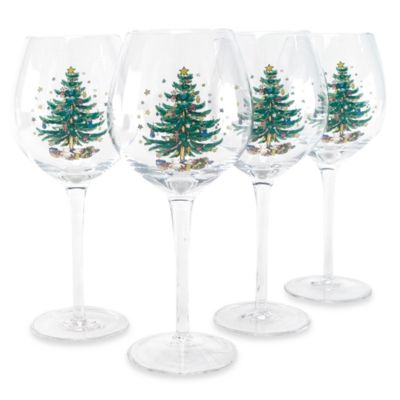 Nikko Christmas Glassware 14-Ounce 4-Piece Wine Glass Set - Bed Bath ...