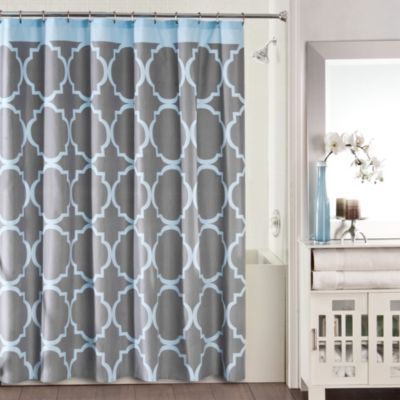 Studio 3B™ Jay Fret Shower Curtain in Grey/Blue - Bed Bath & Beyond