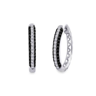 Buy 10K White Gold 0.75 cttw Black and White Diamond Hoop Earrings from ...