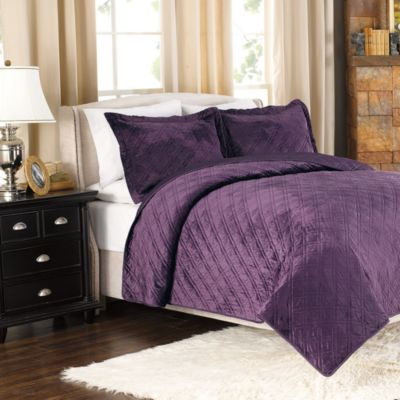 Plush Reversible Mink-to-Satin Quilt and Sham Set in Plum - Bed Bath ...