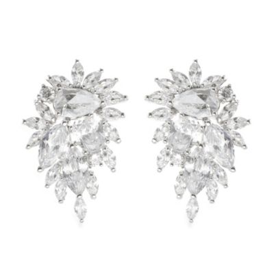 CZ by Kenneth Jay Lane Cubic Zirconia Curved Cluster Statement Earrings ...