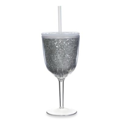 Buy Acrylic 13-Ounce Wine Glass with Lid and Straw in Glitter Silver ...