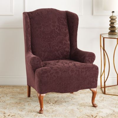 Sure Fit® Stretch Jacquard Damask Wingback Chair Slipcover ...