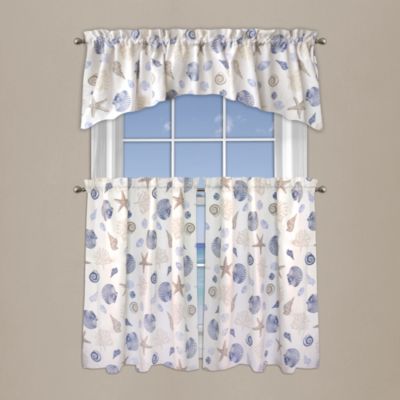 Seashore Coral Window Curtain Tier Pairs and Valance in Blue - Bed Bath ...